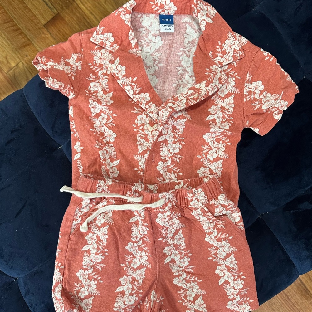 Floral Coral Short Sleeve Romper